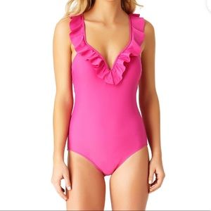Pink ruffle one piece